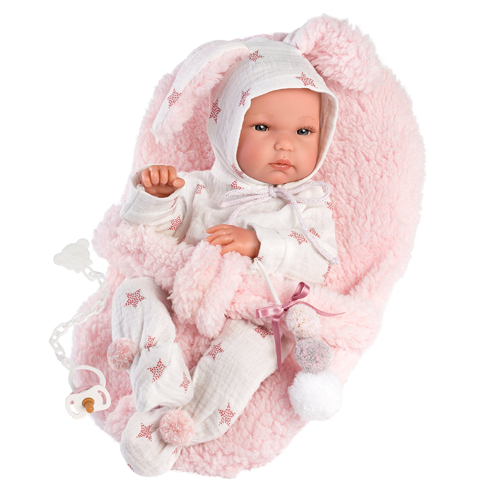 Muñeco Llorens articulado 35 cm - Recién Nacidos muy suaves - Bebé Bimba con Sillita Portabebés