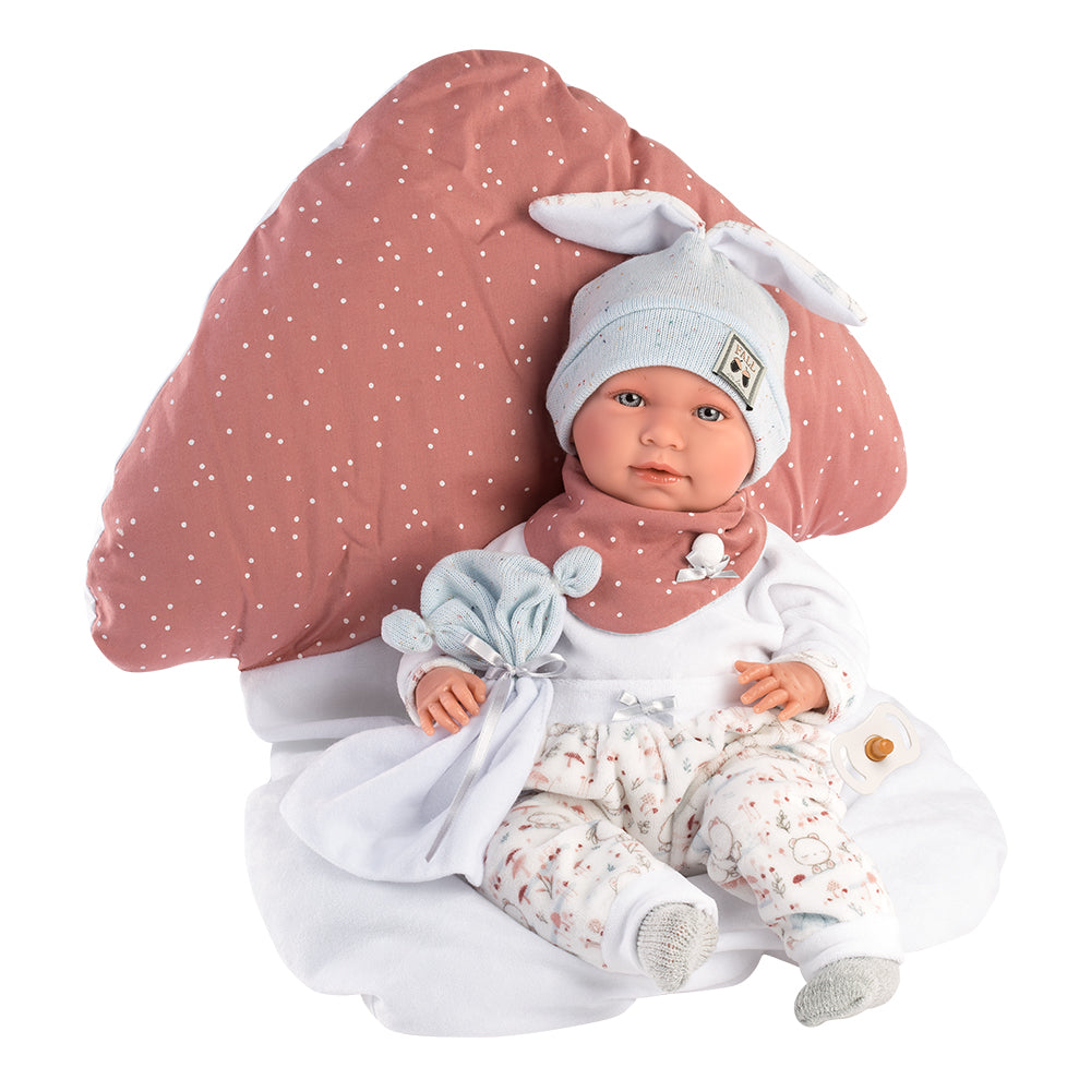 Muñeco Llorens que llora 42 cm - Recién Nacidos con sonidos de bebé - Bebé Mimi con Cojín Seta