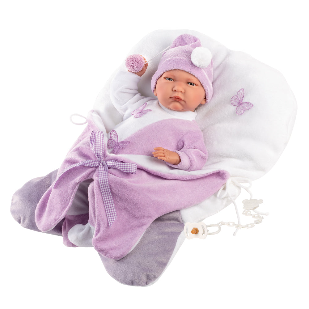 Muñeco Llorens que llora 42 cm - Recién Nacidos con sonidos de bebé - Bebé Lalo con Saco Mariposa