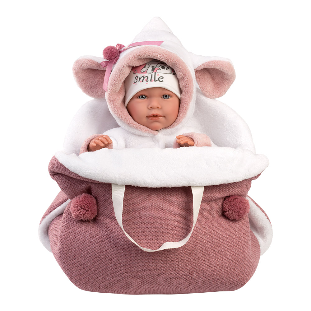 Muñeco Llorens que llora 42 cm - Recién Nacidos con sonidos de bebé - Bebé Mimi con Capazo Cambiador