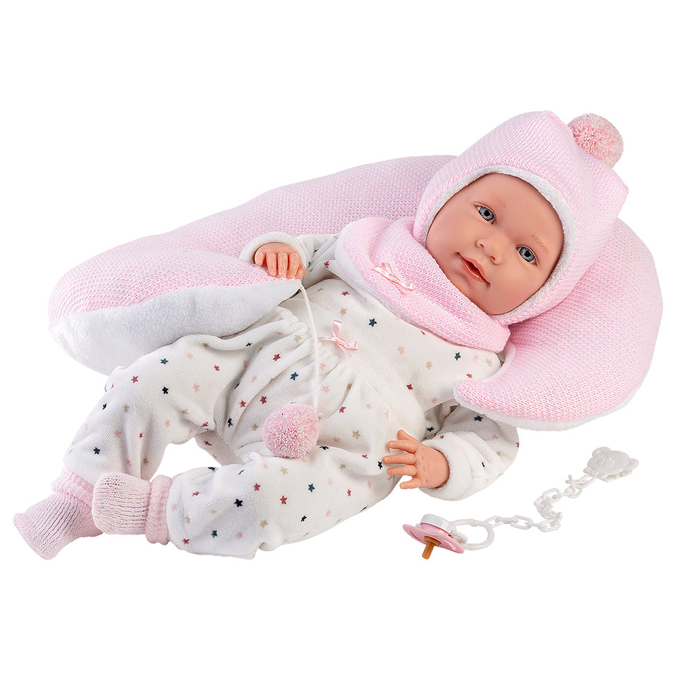 Muñeco Llorens que llora 42 cm - Recién Nacidos con sonidos de bebé – Mimi Llorona con cojín luna