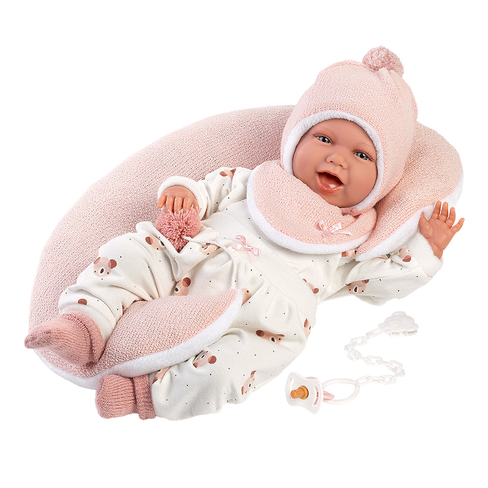 Muñeco Llorens que llora 42 cm - Recién Nacidos con sonidos de bebé – Mimi Sonrisas con cojín luna