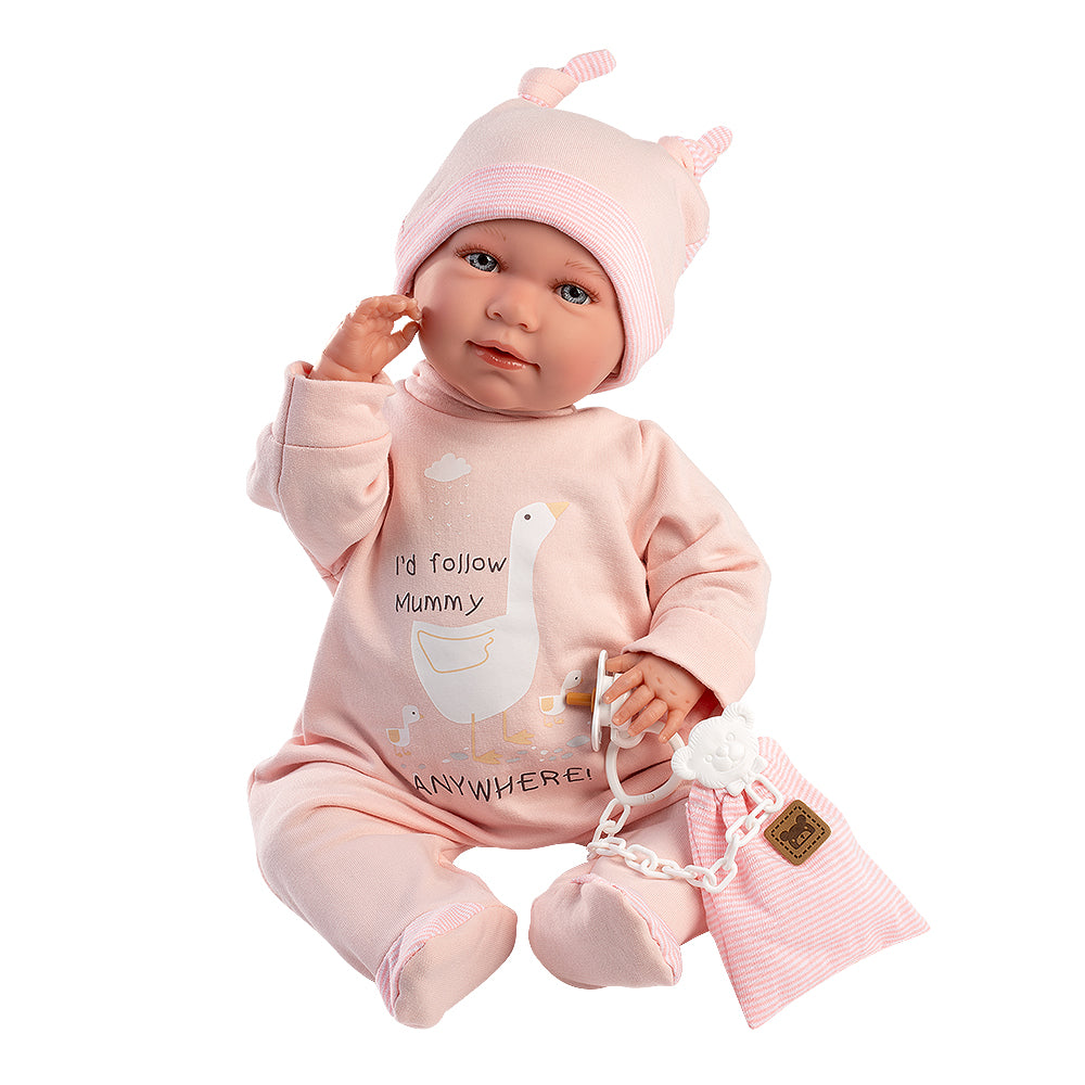Muñeco Llorens que llora 42 cm - Recién Nacidos con sonidos de bebé – Mimi Llorona con pijama y bolsita rosa