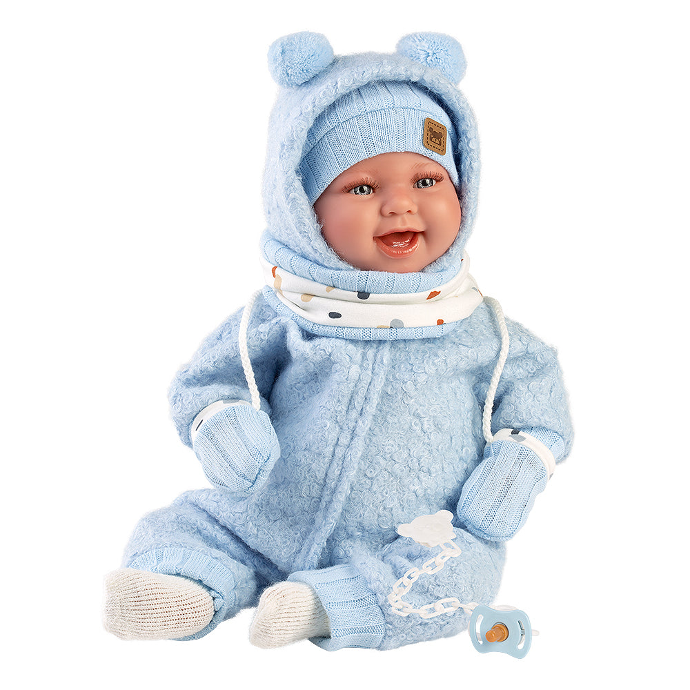 Muñeco Llorens que llora 44 cm - Recién Nacidos con sonidos de bebé – Talo Sonrisas con buzo azul