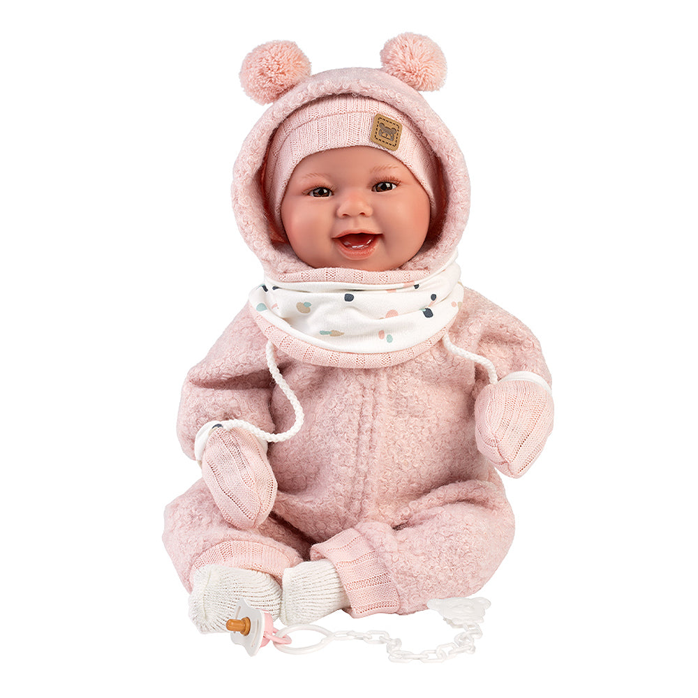 Muñeco Llorens que llora 44 cm - Recién Nacidos con sonidos de bebé – Tala Sonrisas con buzo rosa